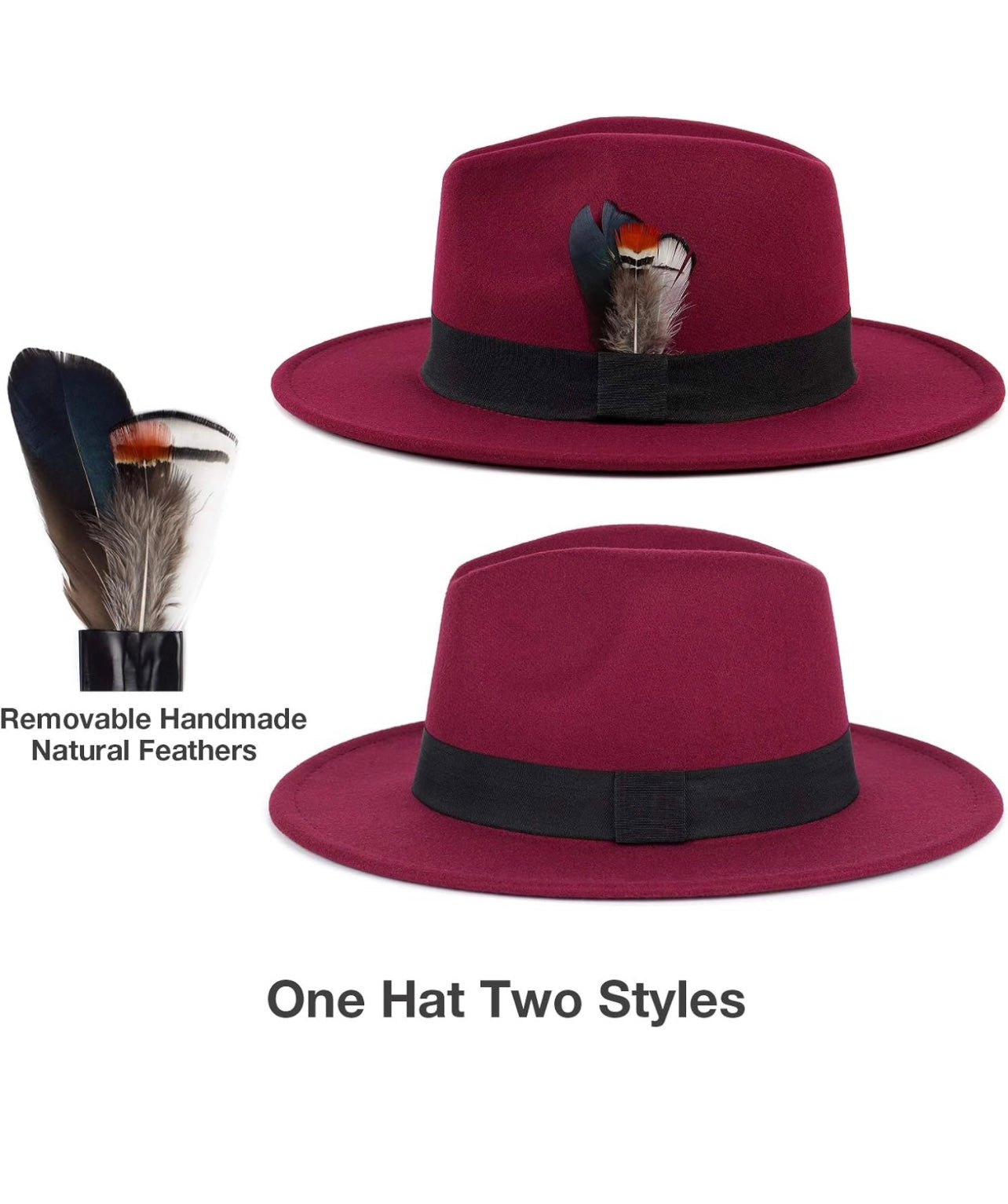 Classic Fedora Hats for Men & Women Wide Brim Felt Hat Panama Dress Fedora Hat
